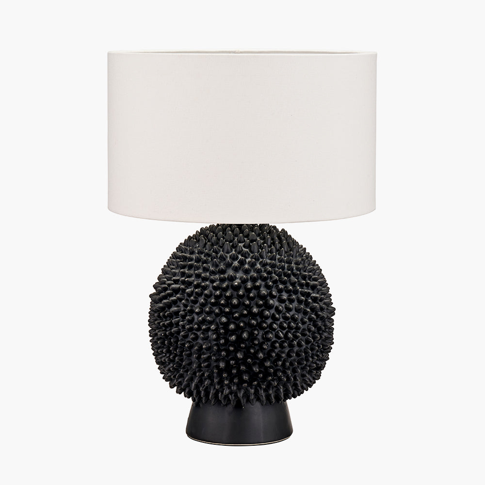 Wrenley Black Ceramic Sea Urchin Table Lamp with Henry 35cm White Handloom Cylinder Shade